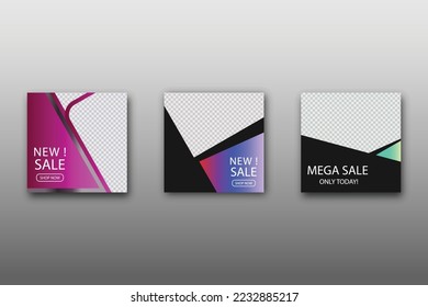Set of Editable minimal square banner template. Vibrant gradient color background with geometric shapes for social media posts and web internet ads. Vector illustration