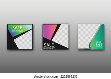 Set of Editable minimal square banner template. Vibrant gradient color background with geometric shapes for social media posts and web internet ads. Vector illustration