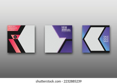 Set von Editierbarer minimaler quadratischer Bannervorlage. Lebhafter Farbverlauf-Hintergrund mit geometrischen Formen für Social-Media-Beiträge und Web-Anzeigen. Vektorgrafik