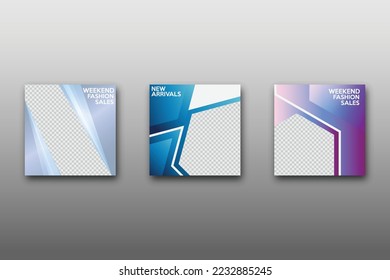 Set of Editable minimal square banner template. Vibrant gradient color background with geometric shapes for social media posts and web internet ads. Vector illustration