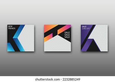 Set of Editable minimal square banner template. Vibrant gradient color background with geometric shapes for social media posts and web internet ads. Vector illustration