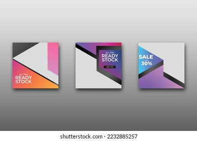 Set of Editable minimal square banner template. Vibrant gradient color background with geometric shapes for social media posts and web internet ads. Vector illustration