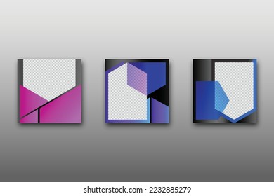 Set of Editable minimal square banner template. Vibrant gradient color background with geometric shapes for social media posts and web internet ads. Vector illustration