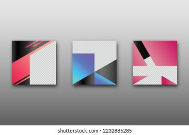 Set of Editable minimal square banner template. Vibrant gradient color background with geometric shapes for social media posts and web internet ads. Vector illustration