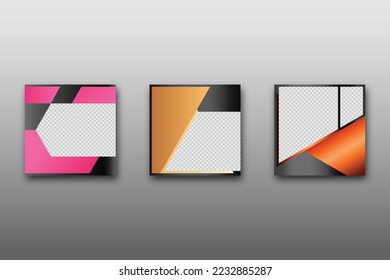 Set of Editable minimal square banner template. Vibrant gradient color background with geometric shapes for social media posts and web internet ads. Vector illustration