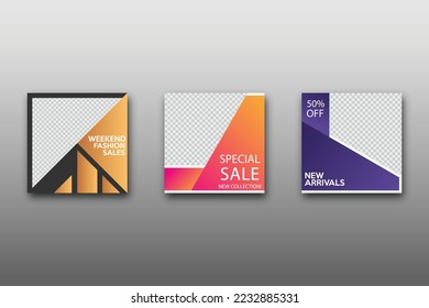 Set of Editable minimal square banner template. Vibrant gradient color background with geometric shapes for social media posts and web internet ads. Vector illustration