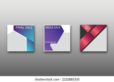 Set of Editable minimal square banner template. Vibrant gradient color background with geometric shapes for social media posts and web internet ads. Vector illustration