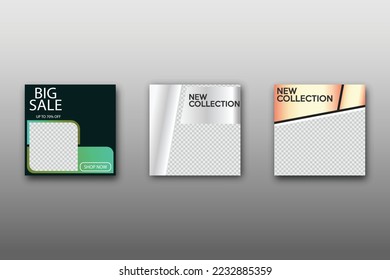 Set of Editable minimal square banner template. Vibrant gradient color background with geometric shapes for social media posts and web internet ads. Vector illustration