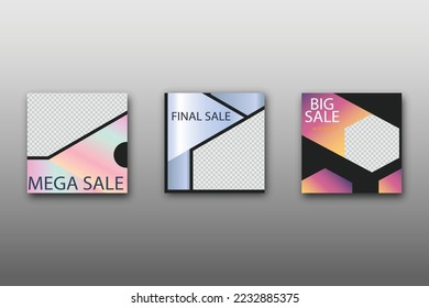 Set of Editable minimal square banner template. Vibrant gradient color background with geometric shapes for social media posts and web internet ads. Vector illustration