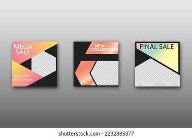 Set of Editable minimal square banner template. Vibrant gradient color background with geometric shapes for social media posts and web internet ads. Vector illustration