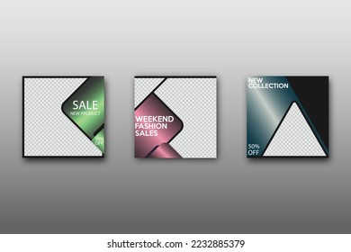 Set of Editable minimal square banner template. Vibrant gradient color background with geometric shapes for social media posts and web internet ads. Vector illustration