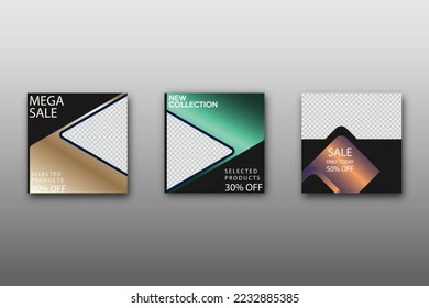 Set of Editable minimal square banner template. Vibrant gradient color background with geometric shapes for social media posts and web internet ads. Vector illustration