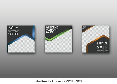 Set of Editable minimal square banner template. Vibrant gradient color background with geometric shapes for social media posts and web internet ads. Vector illustration