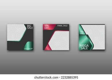 Set of Editable minimal square banner template. Vibrant gradient color background with geometric shapes for social media posts and web internet ads. Vector illustration
