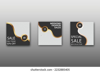Set of Editable minimal square banner template. Vibrant gradient color background with geometric shapes for social media posts and web internet ads. Vector illustration