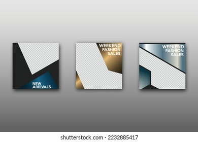 Set of Editable minimal square banner template. Vibrant gradient color background with geometric shapes for social media posts and web internet ads. Vector illustration