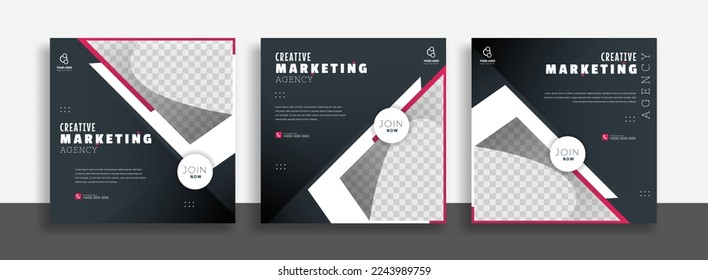 Set of Editable minimal square banner template. Blue yellow white background color with geometric shapes for social media post, story and web internet ads. Vector illustration
