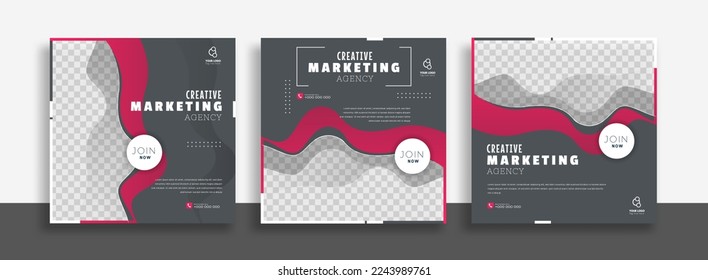 Set of Editable minimal square banner template. Blue yellow white background color with geometric shapes for social media post, story and web internet ads. Vector illustration
