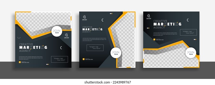 Set of Editable minimal square banner template. Blue yellow white background color with geometric shapes for social media post, story and web internet ads. Vector illustration
