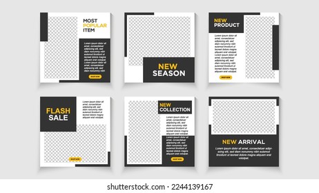 Set of Editable minimal square banner template. Black background color with stripe line shape. Stories template set for banner sale, presentation, flyer, poster, invitation.