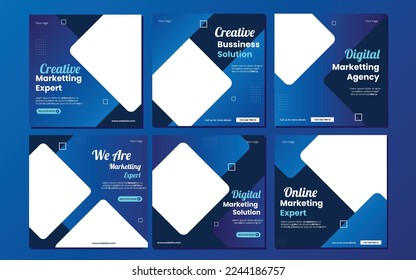 Set von Editierbarer minimaler quadratischer Bannervorlage. Geeignet für Social Media Post und Web-Anzeigen. Vektorgrafik mit Fotoschule