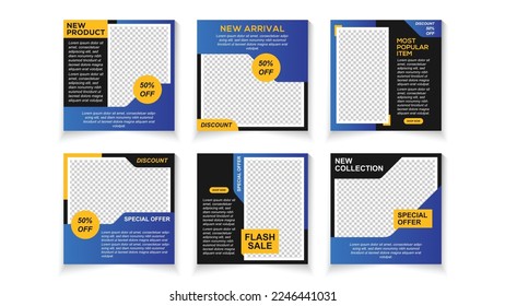 Set of Editable minimal square banner template. Suitable for social media post and web internet ads. Vector illustration with photo college