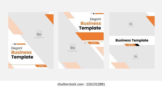 Set of Editable minimal square banner template. White and orange background color with stripe line shape. Suitable for social media posts and web internet ads. Vector illustration with photo collage