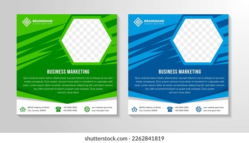 Set of Editable minimal square banner template. blue and green background color. business marketing design. Suitable for social media post and web internet ads. Vector illustration with photo college