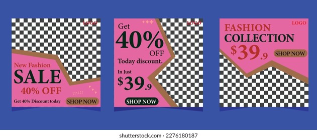 Set of Editable minimal square banner templates for promotion. Social Media Post Banner for Fashion sale promotion. Social media post design for marketing. Web internet ads. EPS 10 Vector.