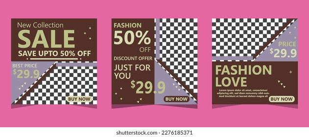 Set of Editable minimal square banner templates for promotion. Social Media Post Banner for Fashion sale promotion. Social media post design for marketing. Web internet ads. EPS 10 Vector.