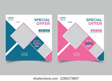 Set of Editable minimal square banner template. Special offer social media post design.