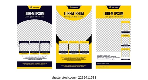 Set of Editable minimal square banner template. yellow background color with geometric shapes for social media post, web ads, sale, photo template, promotion, discount, travel, sports, feed, story