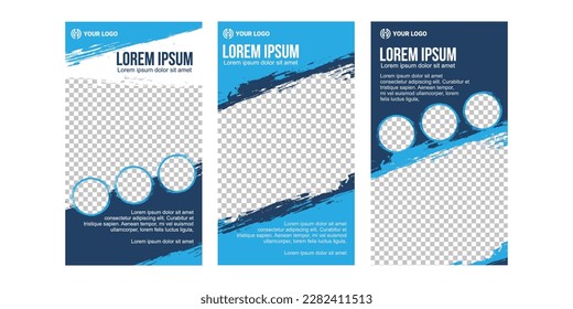 Set of Editable minimal square banner template. blue background color with geometric shapes for social media post, web ads, sale, photo template, promotion, discount, travel, sports, feed, story