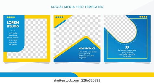 Set of Editable minimal square banner template. Blue and yellow background color. Suitable for social media post and web internet ads. Vector illustration with photo college. eps10.