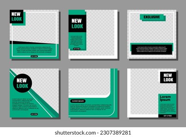 Set of Editable minimal square banner template. Black and green background color with stripe line shape. Suitable for social media post and web internet ads. Vector illustration with photo college