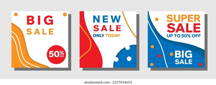 Conjunto de plantilla de banner cuadrado mínimo editable. Color de fondo rojo y azul con forma. Adecuado para publicaciones en medios sociales y anuncios web.	