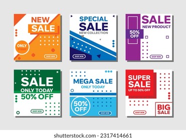 Set of Editable minimal square banner template. Red and Blue background color with shape. Suitable for social media post and web ads.	