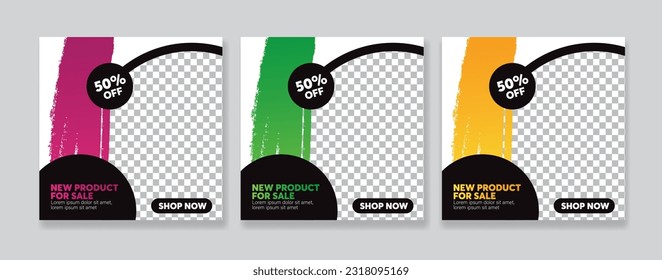 Set of Editable minimal square banner template. Black and gradient background color with brush line shape. Suitable for social media post and web internet ads. Vector illustration with photo college