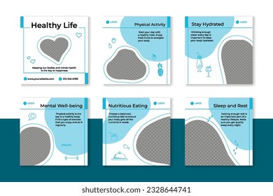 Set of Editable minimal square banner template. green color background with stripe line shape. Suitable for social media post, healthy and web internet ads. Vector illustration with photo college