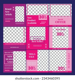 Set of editable minimal square banner templates. Purple and pink background color with a square shape. Perfect for fashion promotion social media posts