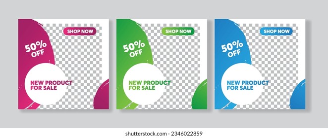 Set of Editable minimal square banner template. Suitable for social media post and web internet ads. Vector illustration with photo college