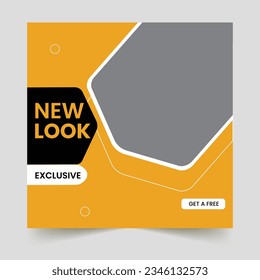 Set of Editable minimal square banner template. Black and Orange background color with stripe line shape. Suitable for social media posts and web internet ads. Vector illustration with photo collage