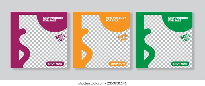 Set of Editable minimal square banner template. Suitable for social media post and web internet ads. Vector illustration with photo college
