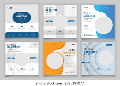 Set von Editierbarer minimaler quadratischer Bannervorlage. Schwarz-Gelb-Hintergrundfarbe mit Streifenform. Kostenlose Marketingagentur Social Media Post oder Vorlage für Social Media Vektordesign