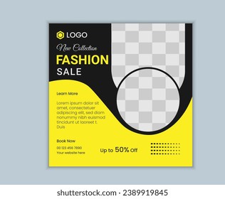 Set of Editable minimal square banner template. Black and yellow background color with stripe line shape. Suitable for fashion  social media post and web internet ads.