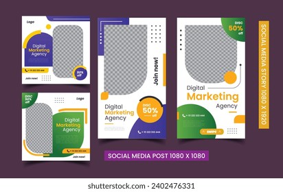 Set of Editable minimal square banner template. digital business marketing banner for social media post template