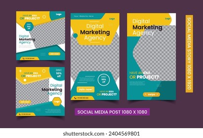 Set of Editable minimal square banner template. digital business marketing banner for social media post templat