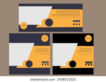 Set of Editable minimal square banner and cover photo template. Blue, black and yellow background color.Suitable for social networks, business, corporate, finance, food, beauty, fashion without images
