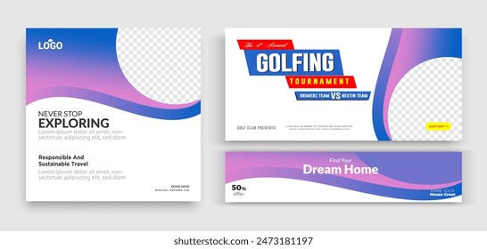 Set of Editable minimal square banner template. Multiple background color with stripe line shape. Suitable for social media post and web internet ads. Vector illustration with photo college