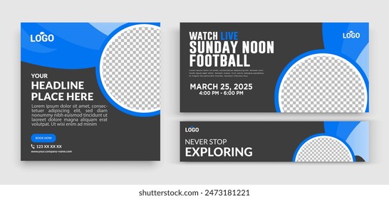 Set of Editable minimal square banner template. Multiple background color with stripe line shape. Suitable for social media post and web internet ads. Vector illustration with photo college